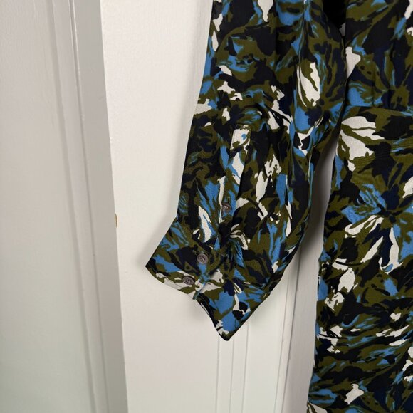 Veronica Beard Long-Sleeve Printed Button-Front Tie-Waist Shirtdress - Size 10 - Picture 8 of 9